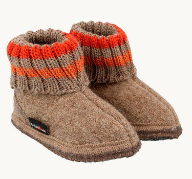 Wool Indoor Shoes, Beige & Orange