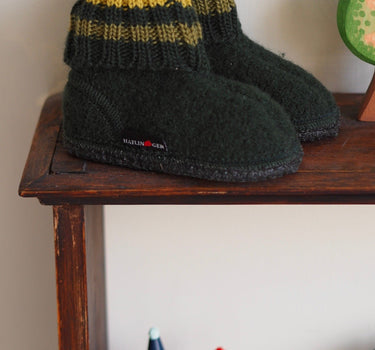 Wool Indoor Shoes, Green & Yellow